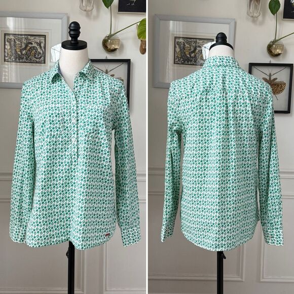 Talbots Green Apple Novelty Print 100% Cotton Half Button Popover Shirt 10 - Picture 1 of 8
